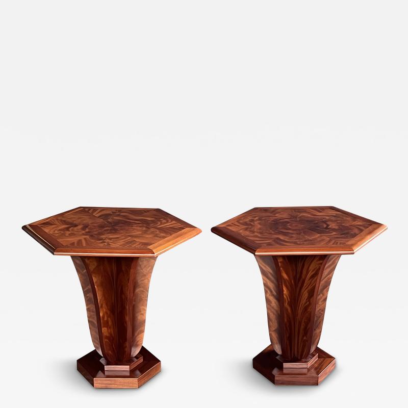 Pierre Chareau Pierre Chareau Inspired Pair Art Deco Style Mahogany Hexagonal Tables
