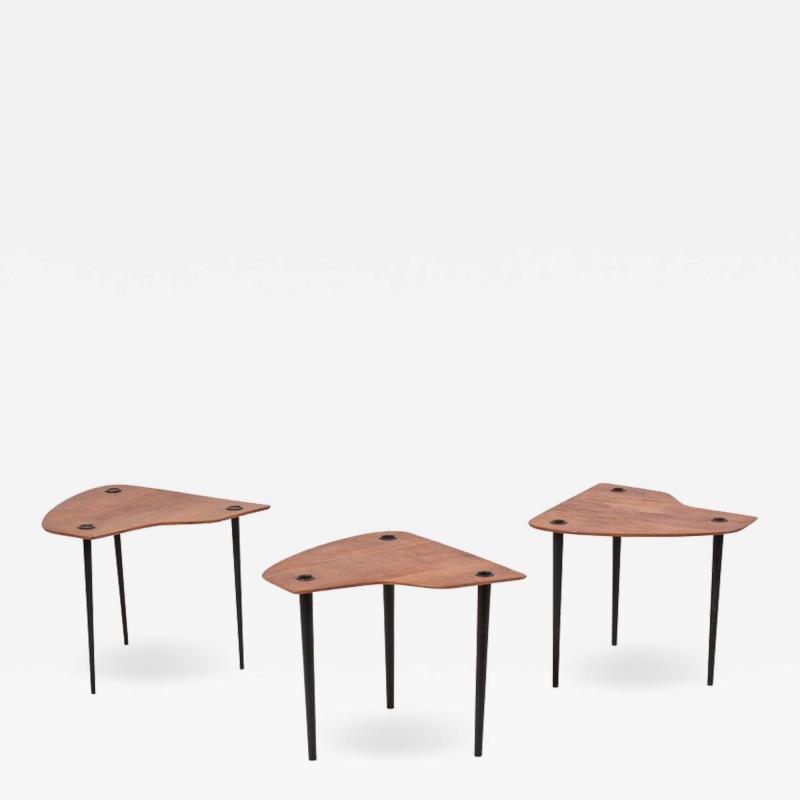 Pierre Cru ge Pierre Cruege Documented Freeform Tripod Nesting Tables Partroy France 1950s