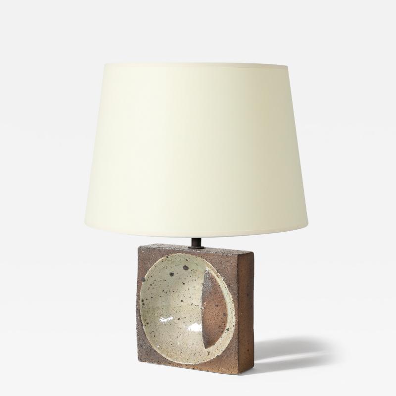 Pierre Digan Glazed Ceramic Geometric Table Lamp by Pierre Digan France c 1970