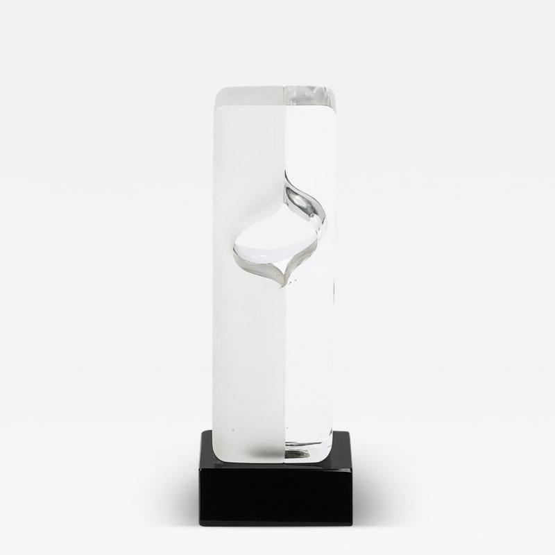 Pierre Dinand Mid Century Totem Form Sculpture in Glass W Lacquered Base Signed Pierre Dinand