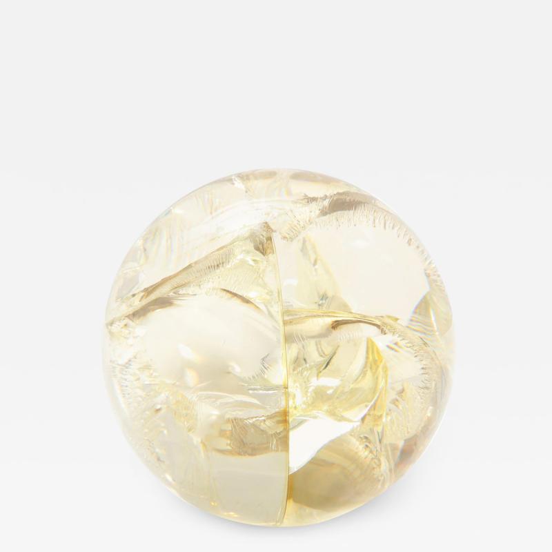 Pierre Giraudon Pierre Giraudon Fractured Resin Sphere Acrylic Sculpture Clear Yellow Gold