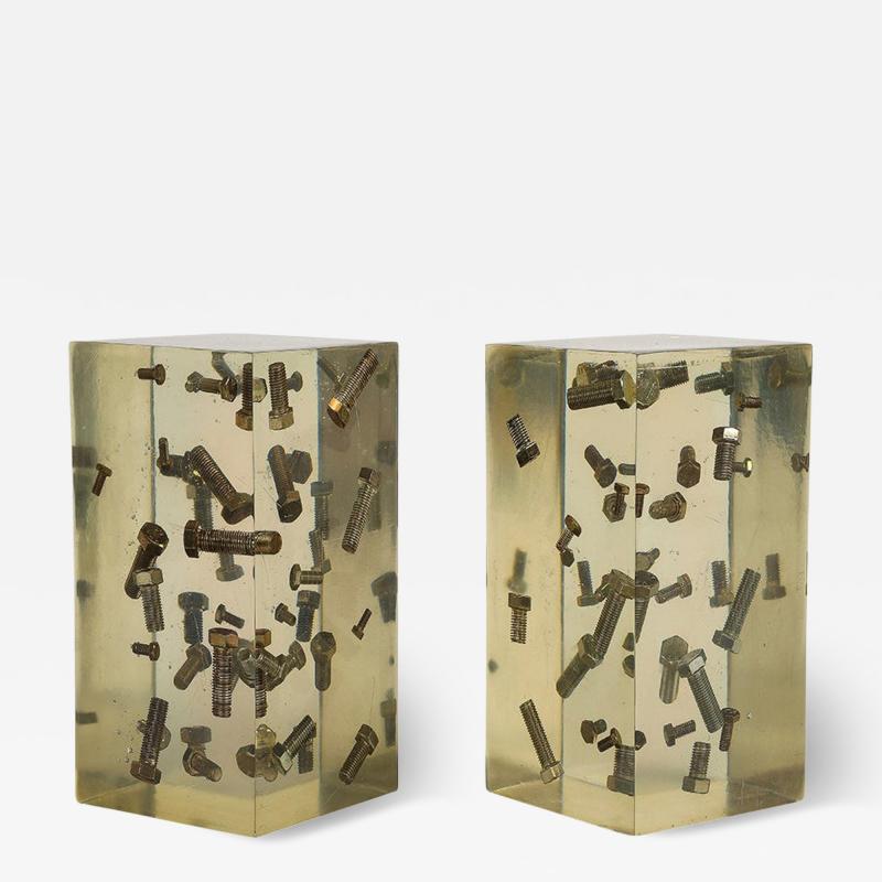 Pierre Giraudon Resin Bolt Bookends Acrylic Steel