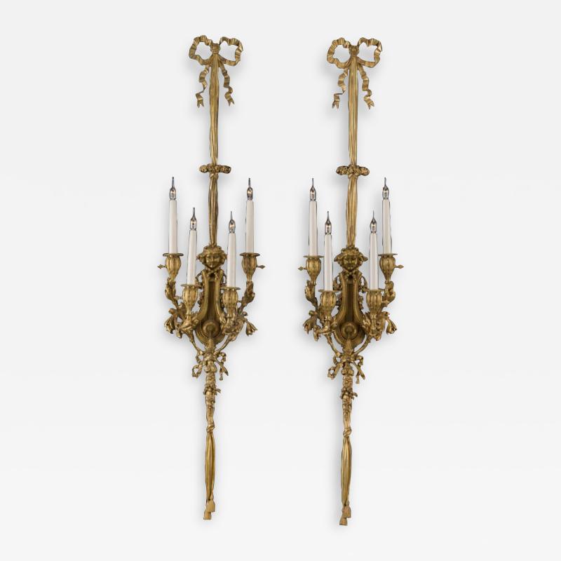 Pierre Gouthi re 1890 1900 3 Pairs of Louis XVI Style Gilt Bronze Four Lights After Gouthiere