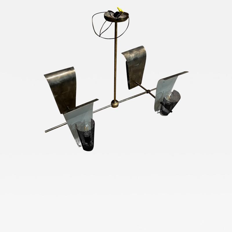 Pierre Guariche 1960s Striking Modern Chandelier 4 Light Metal and Mesh Style of Pierre Guariche