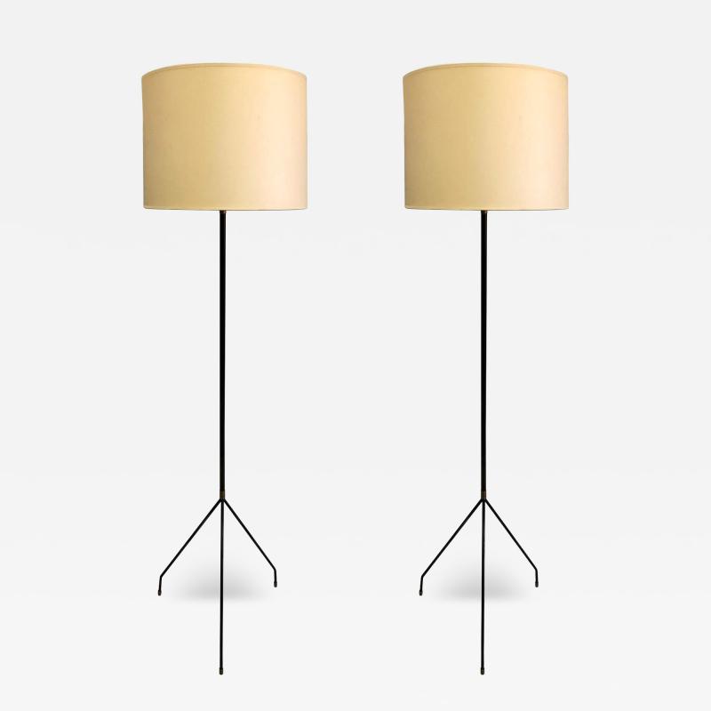 Pierre Guariche Pair of French Mid Century Modern Minimalist Iron Floor Lamps Pierre Guariche