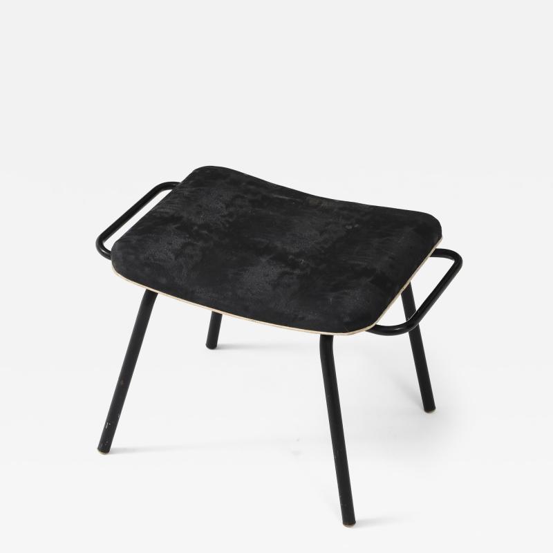 Pierre Guariche Pierre Guariche Black Metal Stool with Handles Upholstered France c 1950