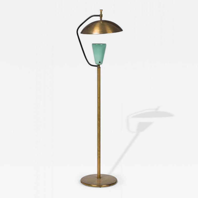 Pierre Guariche Pierre Guariche Mid Century French Brass and Green Enamel Floor Lamp