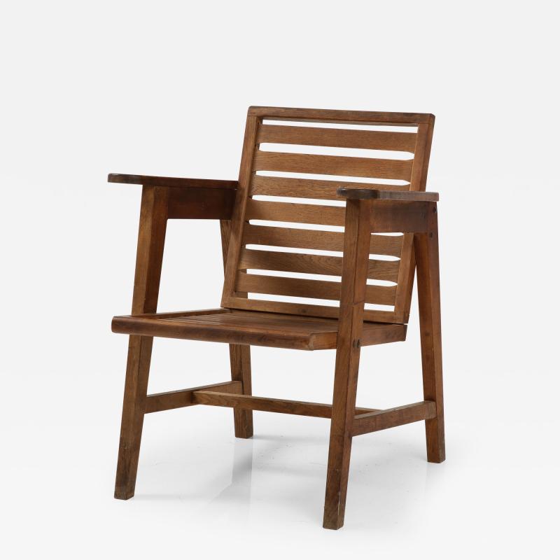 Pierre Jeanneret Charlotte Perriand Solid Oak Modernist Armchair in the Style of Perriand Prouv France c 1950