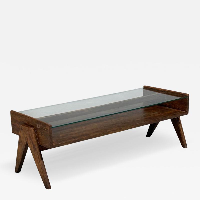Pierre Jeanneret Coffee Table Teak Glass Chandigarh India 1960s