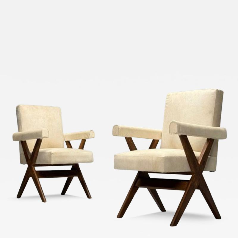 Pierre Jeanneret Pierre Jeanneret French Mid Century Modern Upholstered Arm Chairs Cowhide