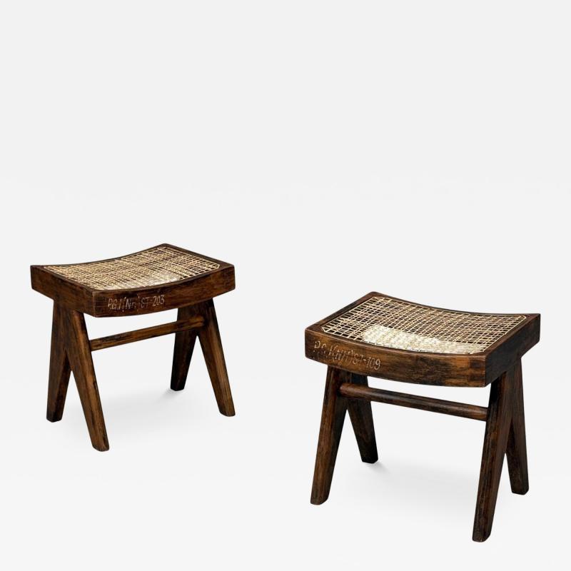 Pierre Jeanneret Pierre Jeanneret Low Cane Stools Teak Cane Chandigarh India 1960s