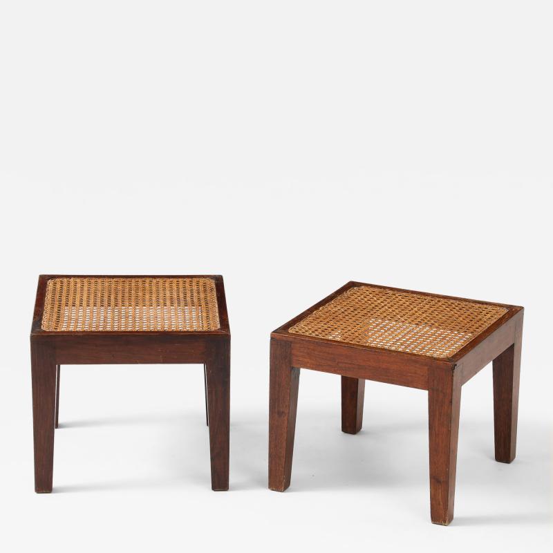 Pierre Jeanneret Pierre Jeanneret Side Teak Tables Rattan Tops Period Work France c 1940 s