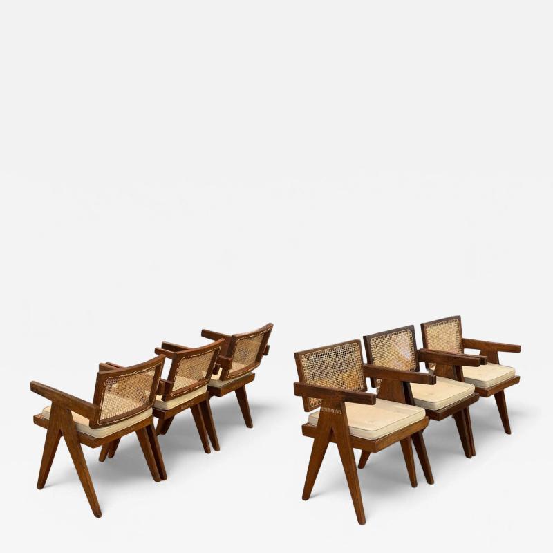 Pierre Jeanneret Pierre Jeanneret Teak Cane Six Floating Back Dining Chairs Chandigarh 1960s