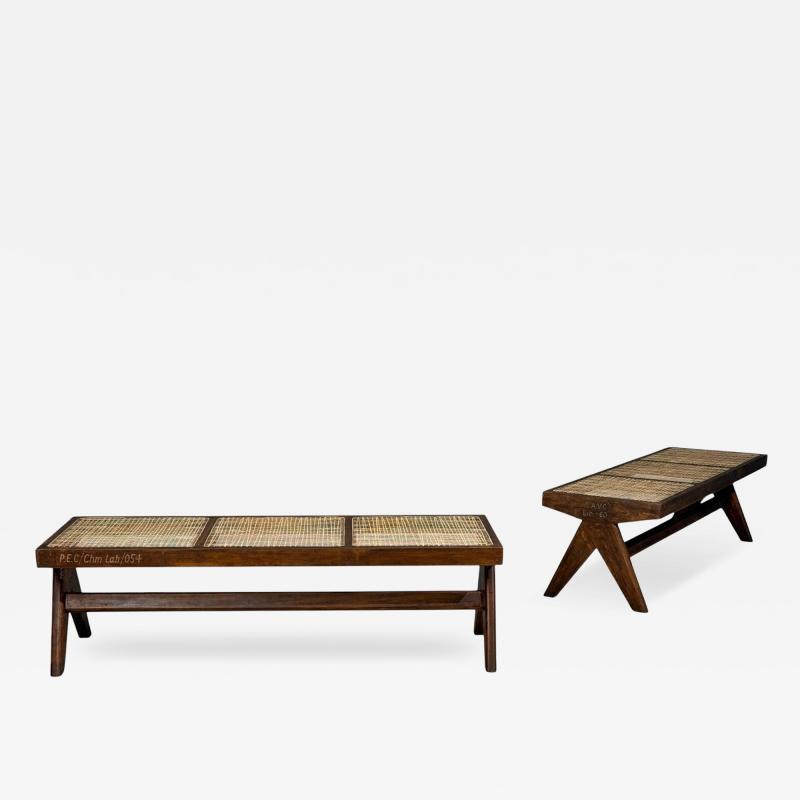 Pierre Jeanneret Pierre Jeanneret Three Seat Benches Teak Cane Chandigarh India 1960s
