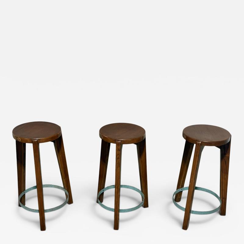 Pierre Jeanneret Set of 3 Pierre Jeanneret Teak Stools c 1960