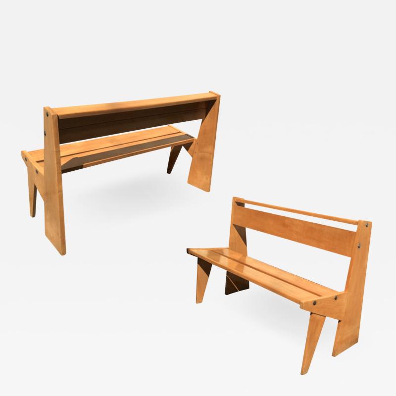Pierre Jeanneret Style of Pierre Jeanneret Pair of Modernist Benches