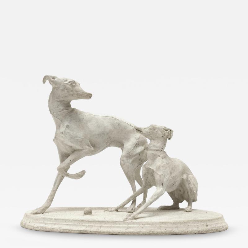 Pierre Jules M ne Two greyhounds playing with a ball by Pierre Jules M ne France circa 1860