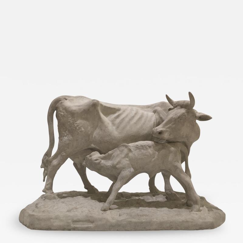 Pierre Jules Mene Pierre Jules MENE 1810 1879 Cow and her calf plaster model France circa1850