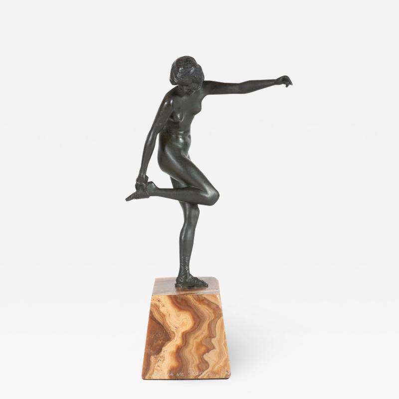 Pierre Le Faguays Art Deco Pierre La Faguay Bronze Flapper Sculpture on Exotic Onyx Plinth Base