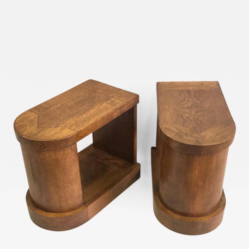 Pierre LeGrain Pair of French Mid Century Modern Oak End Tables or Nightstands Pierre Legrain