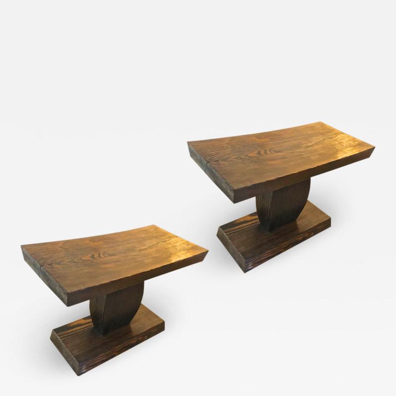Pierre LeGrain style of Pierre Legrain pair of art deco brutalist side tables or stools