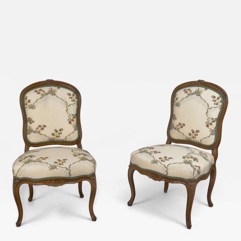 Pierre Leduc A Pair of Louis XV Beech Wood Chaises Stamped Leduc