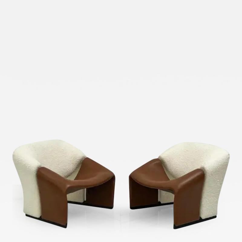 Pierre Paulin 1st Edition Pierre Paulin Groovy Chairs Artifort F580 Ivory Boucle and Leather