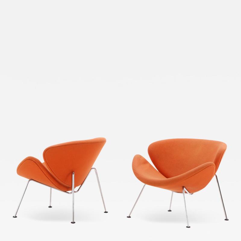 Pierre Paulin A pair of upholstered Pierre Paulin style upholstered chrome orange slice chairs