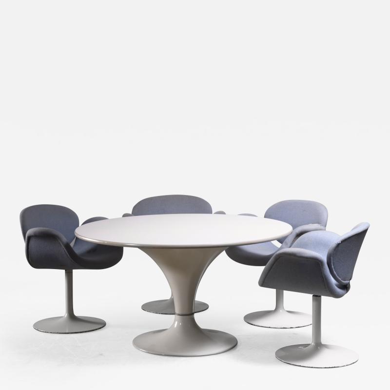 Pierre Paulin Dining suite with Miller table and 4 Little Tulip chairs by Pierre Paulin