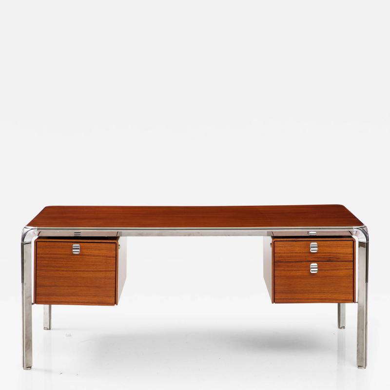 Pierre Paulin Teak and Steel Executive Desk by Pierre Paulin France C 1975