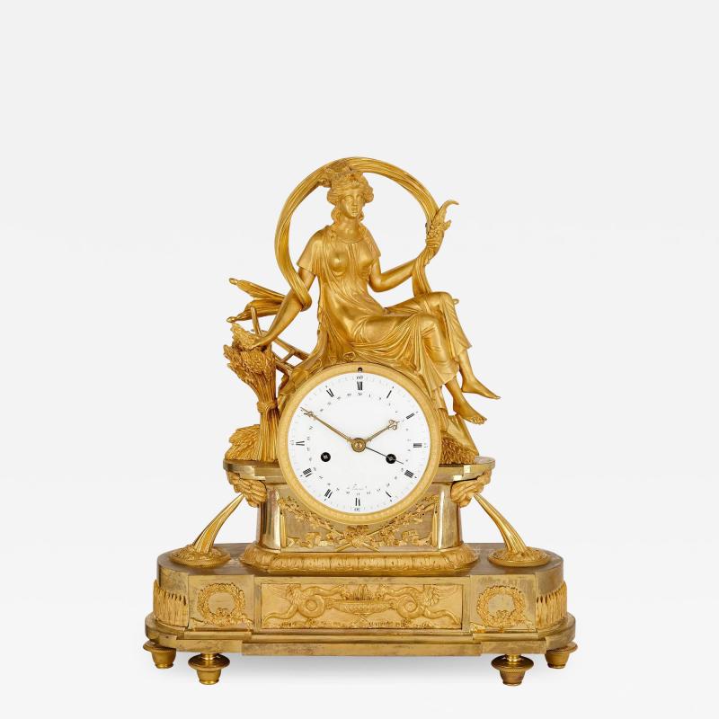 Pierre Philippe Thomire Empire period ormolu and enamel Ceres mantel clock after Thomire