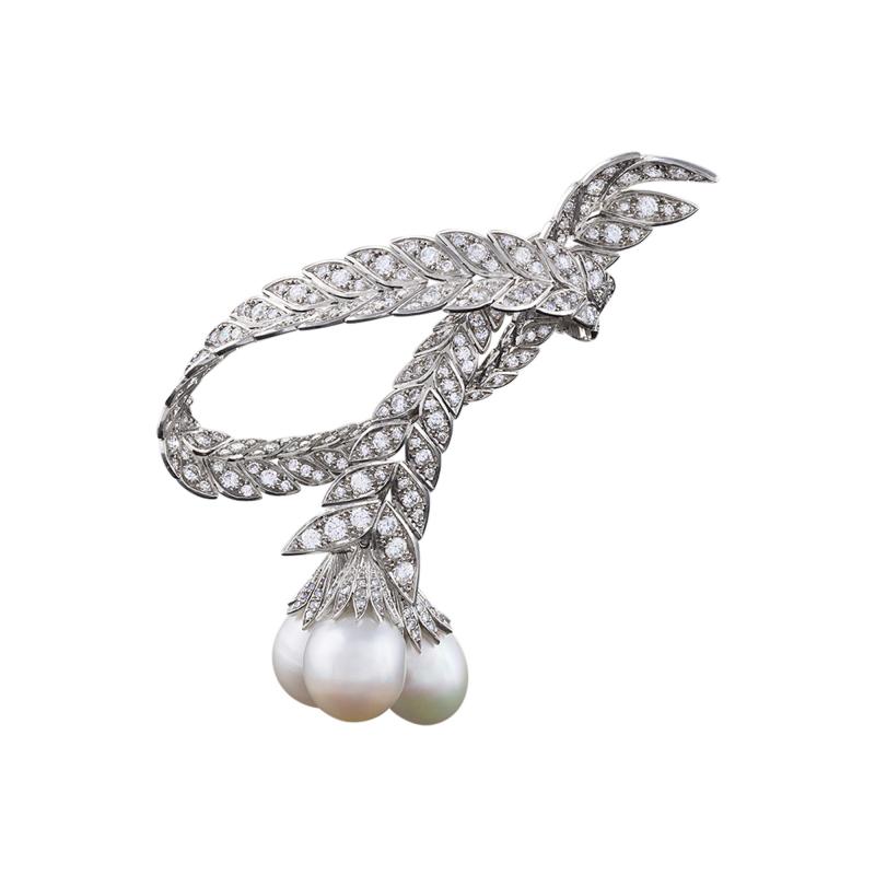 Pierre Sterl Pierre Sterl Mid 20th Century Diamond Pearl and Platinum Brooch