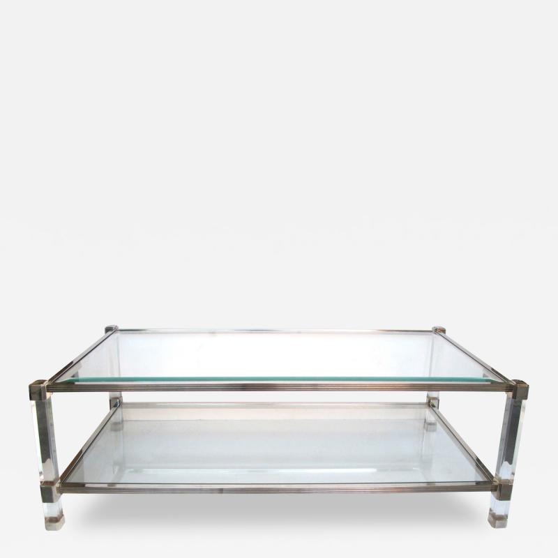 Pierre Vandel A Chic French Pierre Vandel Nickel Glass and Lucite Rectangular Coffee Table