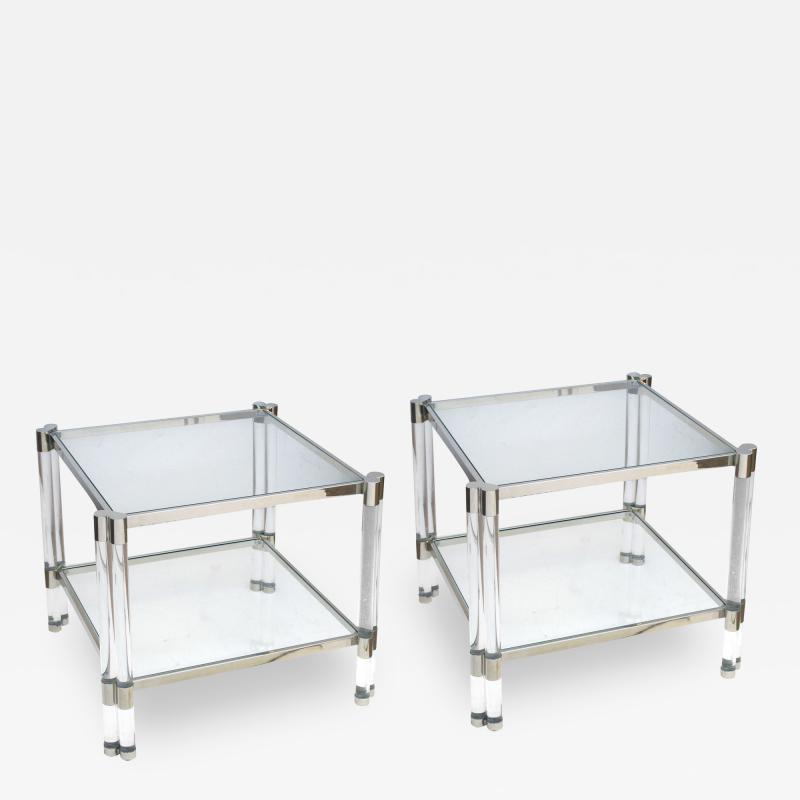 Pierre Vandel A Pair of French Nickel Plated Lucite and Glass Tables Pierre Vandel