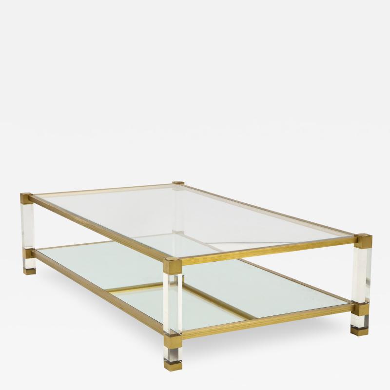 Pierre Vandel Two Tier Lucite and Brass Coffee Table