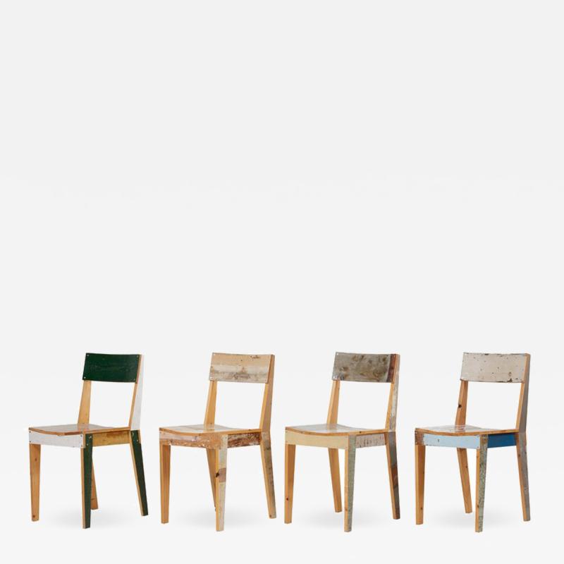 Piet Hein Eek Set of Four Lacquered Oak Chairs in Scrapwood by Piet Hein Eek