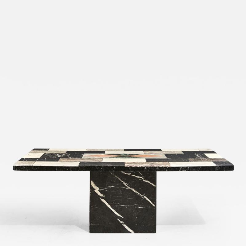 Pietre Dure Dining Table w Black Marble Base Italy 1960