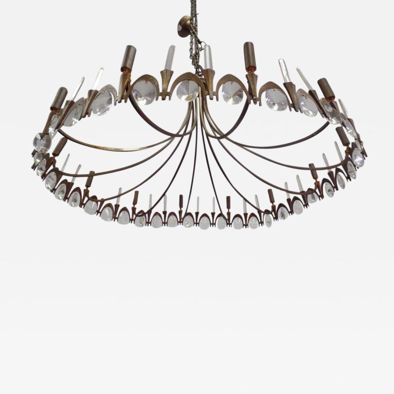 Pietro Chiesa Italian Gilt Bronze Crystal Chandelier Attr Pietro Chiesa for Fontana Arte