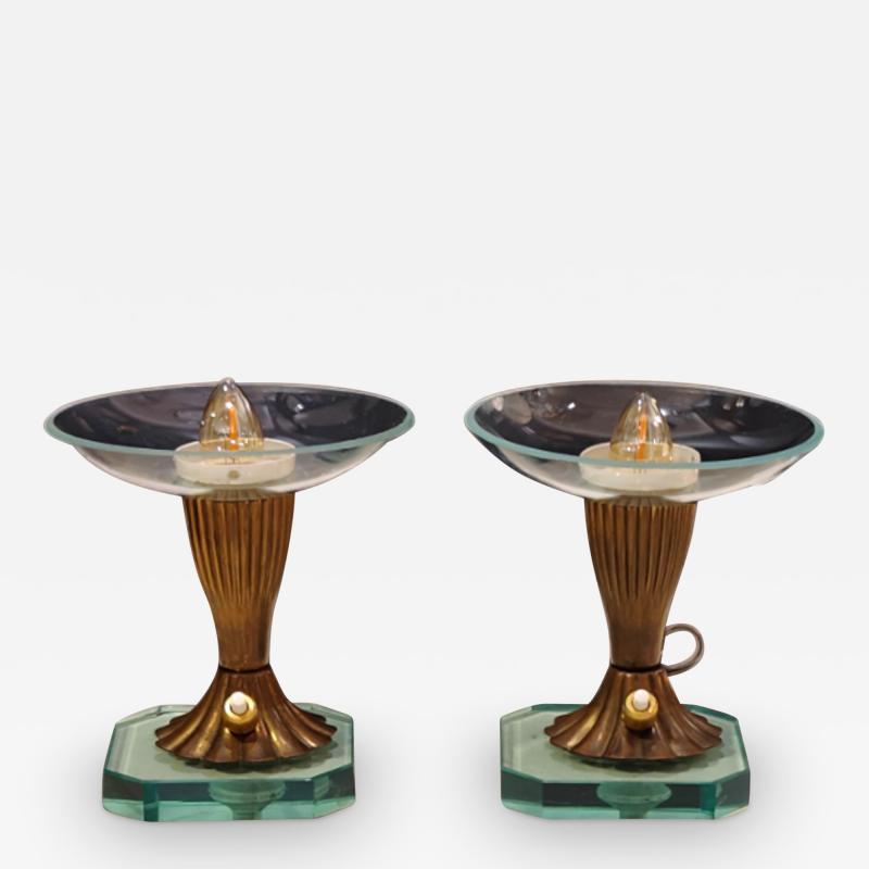 Pietro Chiesa Pair of Glass Brass Petite Table Lamps att Pietro Chiesa Italy 1940s
