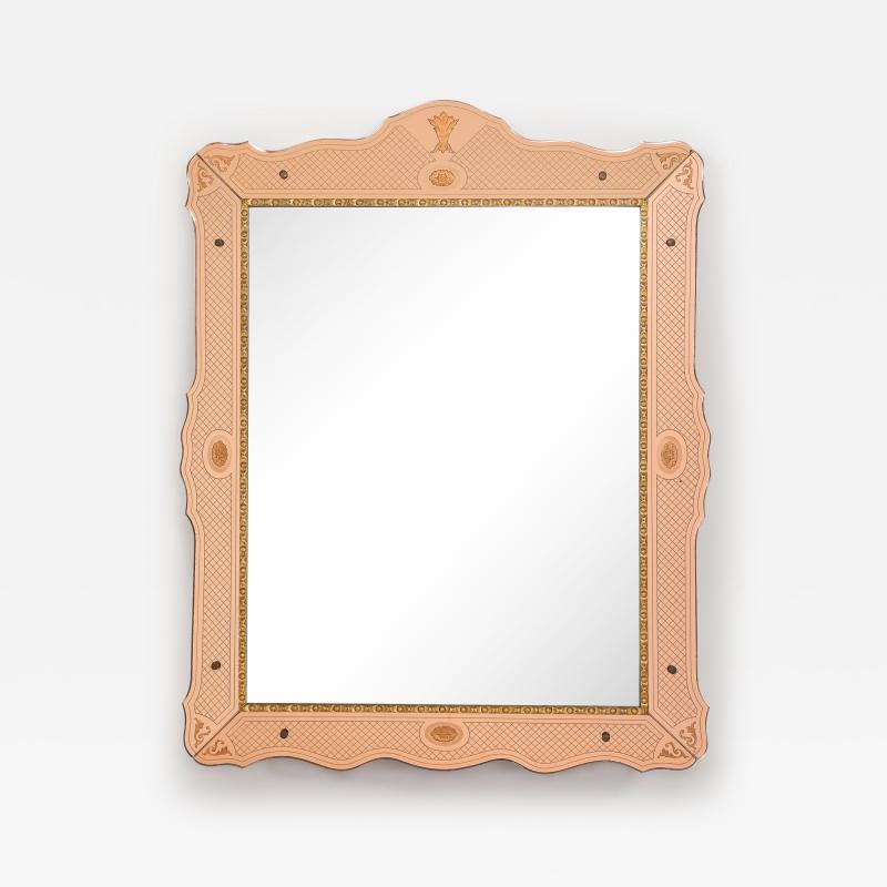 Pietro Chiesa Pietro Chiesa for Fontana Arte Etched Rose Gold Glass Wall Mirror circa 1930