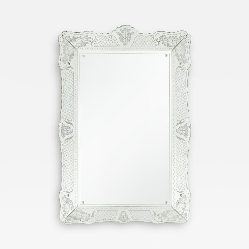 Pietro Chiesa Rare Rectangular Etched Glass Mirror by Pietro Chiesa