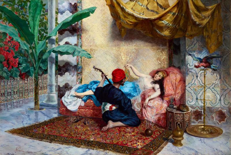 Pietro Gabrini Large antique Italian figurative Orientalist oil painting by Pietro Gabrini