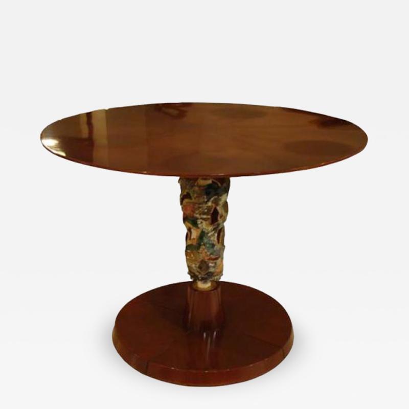 Pietro Melandri Center Table in Mahogany with Ceramic Work by Pietro Melandri