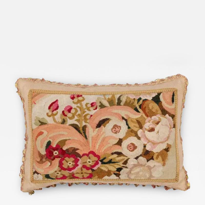 Pillow Made from a 19th Century French Tapestry with Floral D cor and Tassels