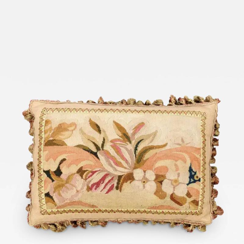 Pillow Made from a 19th Century French Tapestry with Floral Decor and Tassels