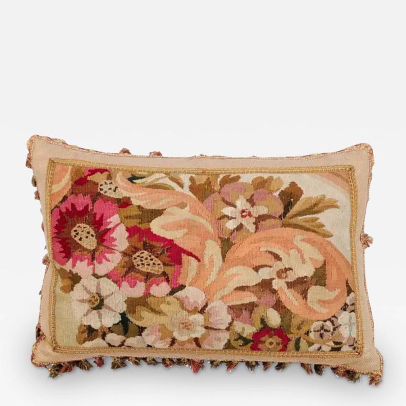 Pillow Made from a 19th Century French Tapestry with Floral Decor and Tassels