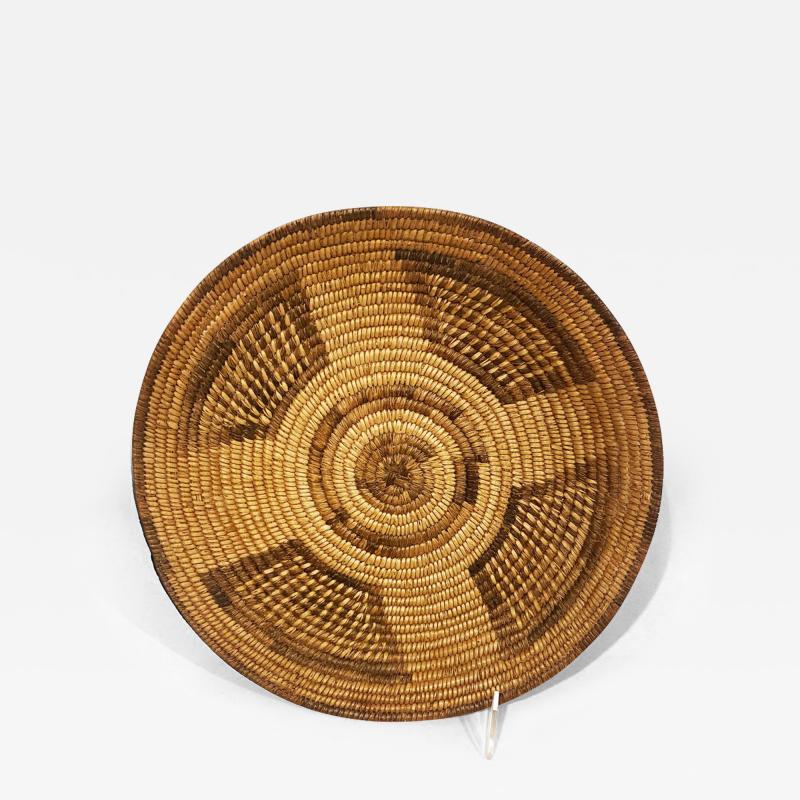 Pima Akimel OOdham basketry tray with trapezoidal designs