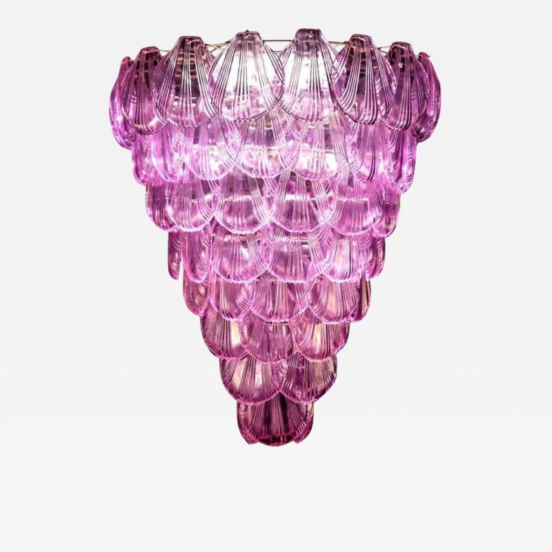 Pink Amethyst color Shell Murano Glass Huge Chandelier 1980