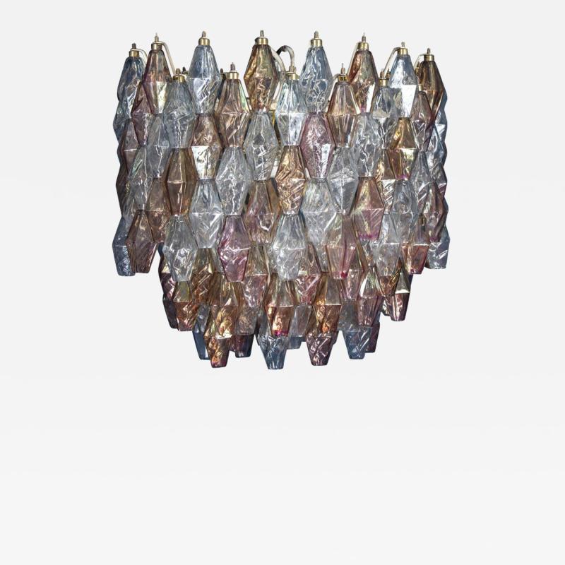 Pink Iridescent and Clear Oval Shaped Poliedri Chandelier 1955