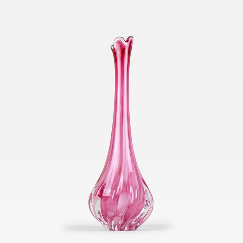 Pink Long Neck Murano Glass Vase 20th Century Italy circa 1970